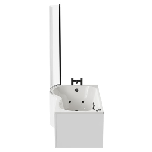Plage 1700mm 12 Jet Matt Black V-Tec Left Hand P Shaped Whirlpool Shower Bath with Bath Screen and Front Bath Panel Side View