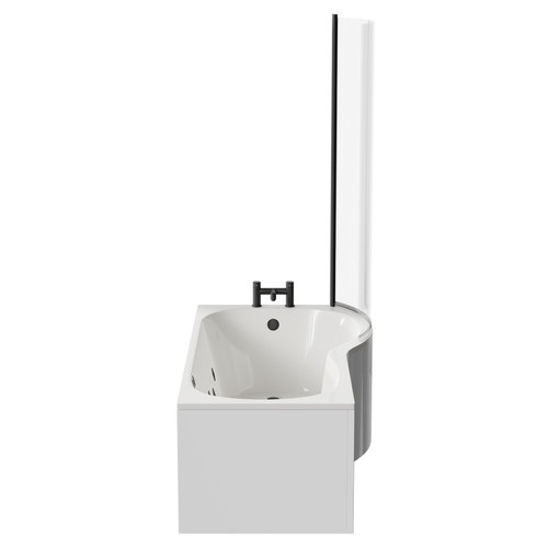 Plage 1700mm 6 Jet Matt Black Flat Jet Right Hand P Shaped Whirlpool Shower Bath with Bath Screen and Front Bath Panel Side View