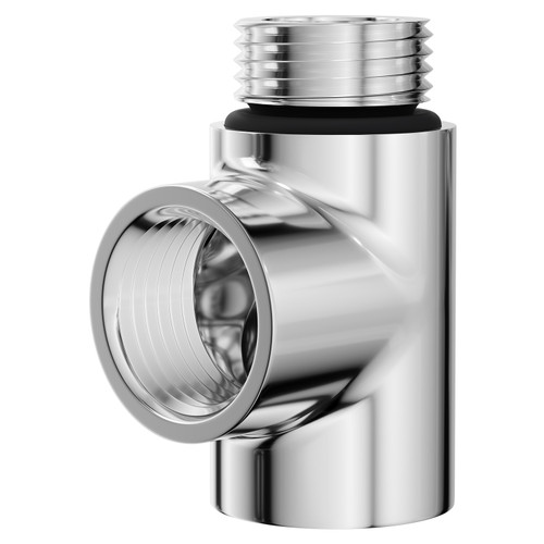 Chrome T Piece for Dual Fuel Heated Towel Rails and Radiators Right Hand View