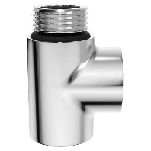 Chrome T Piece for Dual Fuel Heated Towel Rails and Radiators Side View