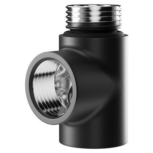 Colore Matt Black T Piece for Dual Fuel Heated Towel Rails and Radiators Right Hand View