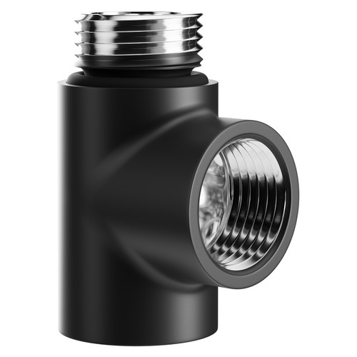 Colore Matt Black T Piece for Dual Fuel Heated Towel Rails and Radiators Left Hand View