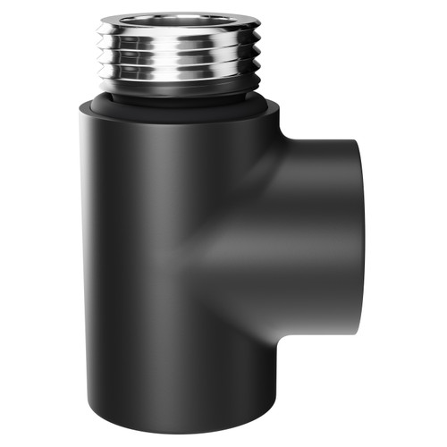 Colore Matt Black T Piece for Dual Fuel Heated Towel Rails and Radiators Side View