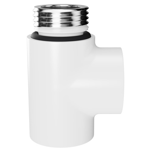 White T Piece for Dual Fuel Heated Towel Rails and Radiators Side View