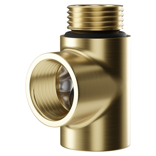 Colore Brushed Brass T Piece for Dual Fuel Heated Towel Rails and Radiators Right Hand View