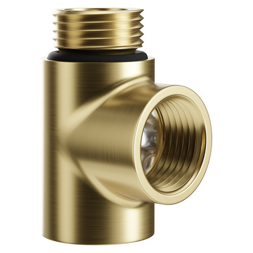 Colore Brushed Brass T Piece for Dual Fuel Heated Towel Rails and Radiators Left Hand View