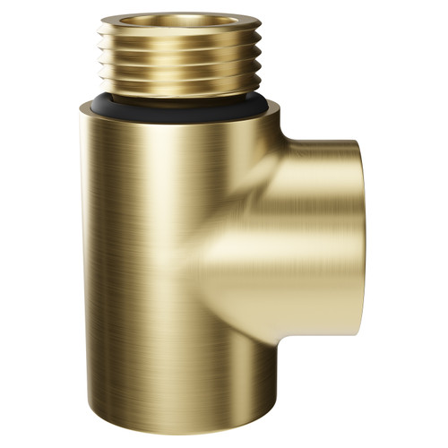 Colore Brushed Brass T Piece for Dual Fuel Heated Towel Rails and Radiators Side View