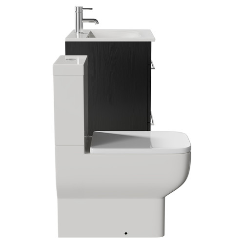 Napoli Nero Oak 600mm Vanity Unit and Toilet Suite including Tacoma Close Coupled Toilet and Floor Standing Vanity Unit with 2 Drawers and Chrome Handles View from Side