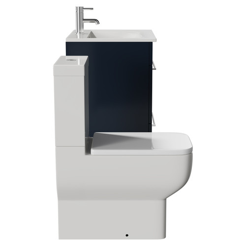 Napoli Deep Blue 600mm Vanity Unit and Toilet Suite including Tacoma Close Coupled Toilet and Floor Standing Vanity Unit with 2 Drawers and Chrome Handles View from Side