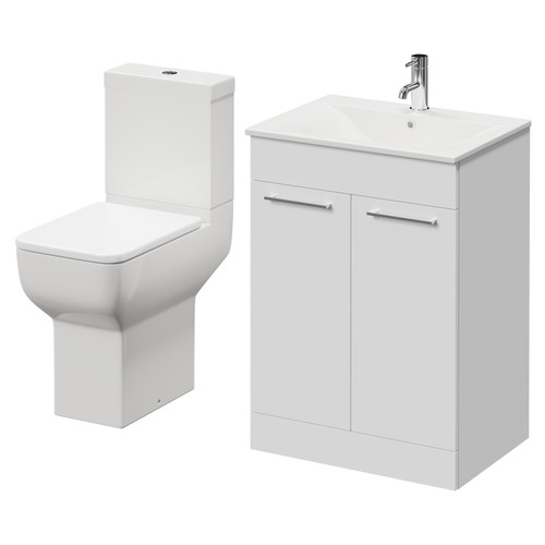 Napoli Gloss White 600mm Vanity Unit and Toilet Suite including Tacoma Comfort Height Toilet and Floor Standing Vanity Unit with 2 Doors and Chrome Handles Right Hand View