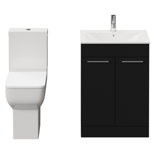 Napoli Nero Oak 600mm Vanity Unit and Toilet Suite including Tacoma Comfort Height Toilet and Floor Standing Vanity Unit with 2 Doors and Chrome Handles View from Front Napoli Nero Oak 600mm Vanity Unit and Toilet Suite including Tacoma Comfort Height Toilet and Floor Standing Vanity Unit with 2 Doors and Chrome Handles View from Front