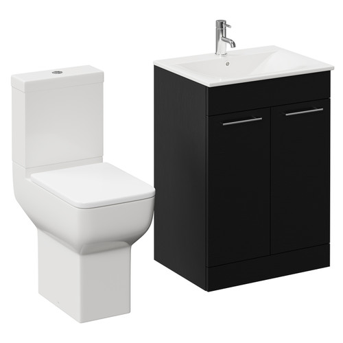Napoli Nero Oak 600mm Vanity Unit and Toilet Suite including Tacoma Comfort Height Toilet and Floor Standing Vanity Unit with 2 Doors and Chrome Handles Left Hand View Napoli Nero Oak 600mm Vanity Unit and Toilet Suite including Tacoma Comfort Height Toilet and Floor Standing Vanity Unit with 2 Doors and Chrome Handles Left Hand View
