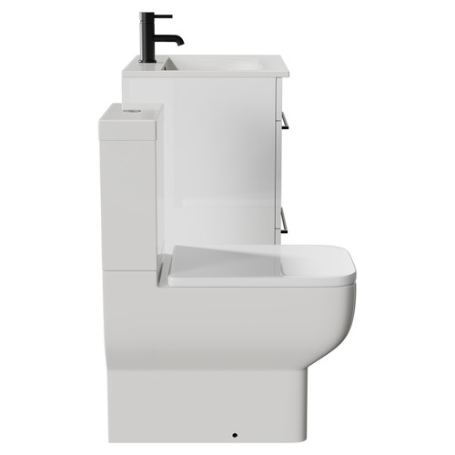 Napoli Gloss White 600mm Vanity Unit and Toilet Suite including Tacoma Close Coupled Toilet and Floor Standing Vanity Unit with 2 Drawers and Matt Black Handles View from Side