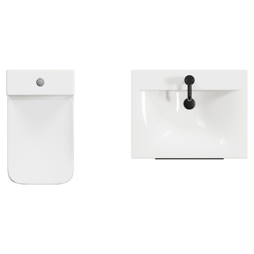 Napoli Gloss White 600mm Vanity Unit and Toilet Suite including Tacoma Close Coupled Toilet and Floor Standing Vanity Unit with 2 Drawers and Matt Black Handles View from Top