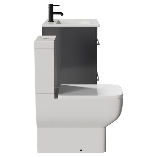 Napoli Gloss Grey 600mm Vanity Unit and Toilet Suite including Tacoma Close Coupled Toilet and Floor Standing Vanity Unit with 2 Doors and Matt Black Handles View from Side