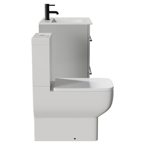Napoli Gloss Grey Pearl 600mm Vanity Unit and Toilet Suite including Tacoma Close Coupled Toilet and Floor Standing Vanity Unit with 2 Doors and Matt Black Handles View from Side