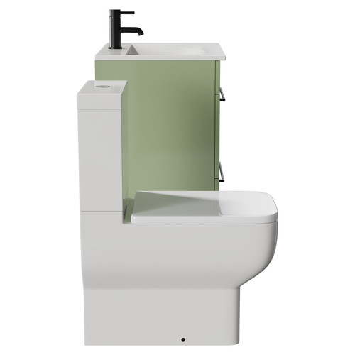 Napoli Olive Green 600mm Vanity Unit and Toilet Suite including Tacoma Close Coupled Toilet and Floor Standing Vanity Unit with 2 Drawers and Matt Black Handles View from Side