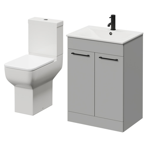 Napoli Gloss Grey Pearl 600mm Vanity Unit and Toilet Suite including Tacoma Comfort Height Toilet and Floor Standing Vanity Unit with 2 Drawers and Matt Black Handles Right Hand View