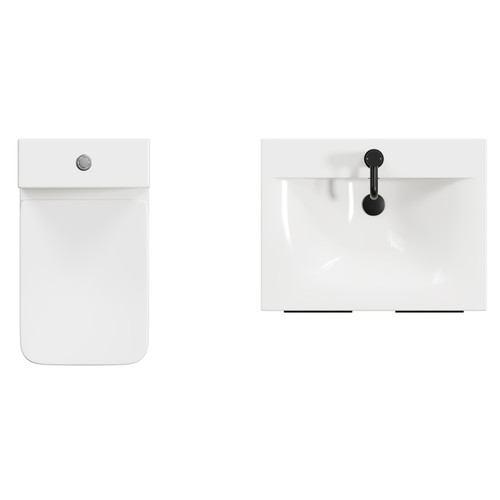 Napoli Olive Green 600mm Vanity Unit and Toilet Suite including Tacoma Comfort Height Toilet and Floor Standing Vanity Unit with 2 Doors and Matt Black Handles View from Top