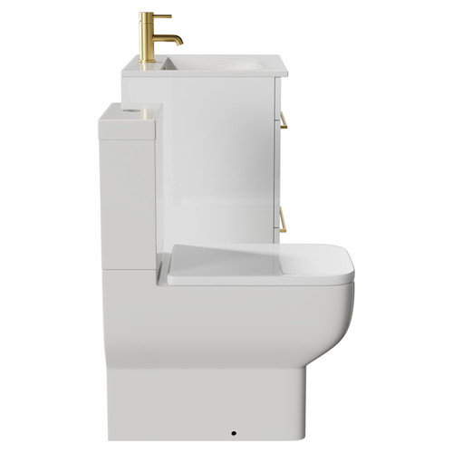 Napoli Gloss White 600mm Vanity Unit and Toilet Suite including Tacoma Close Coupled Toilet and Floor Standing Vanity Unit with 2 Drawers and Brushed Brass Handles View from Side
