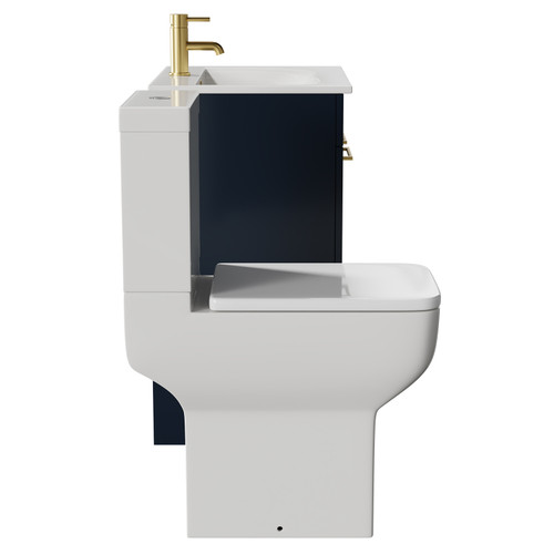 Napoli Deep Blue 600mm Vanity Unit and Toilet Suite including Tacoma Comfort Height Toilet and Floor Standing Vanity Unit with 2 Doors and Brushed Brass Handles View from Side