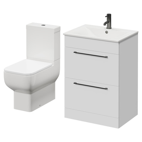 Napoli Gloss White 600mm Vanity Unit and Toilet Suite including Tacoma Close Coupled Toilet and Floor Standing Vanity Unit with 2 Drawers and Gunmetal Grey Handles Right Hand View