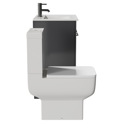 Napoli Gloss Grey 600mm Vanity Unit and Toilet Suite including Tacoma Close Coupled Toilet and Floor Standing Vanity Unit with 2 Doors and Gunmetal Grey Handles View from Side