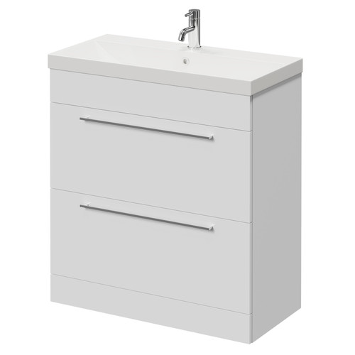Napoli Gloss White 800mm Floor Standing Vanity Unit with 1 Tap Hole Slim Edge Basin and 2 Drawers with Chrome Handles Right Hand View