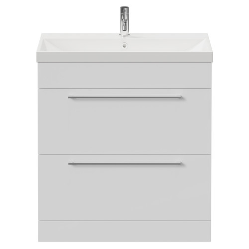 Napoli Gloss White 800mm Floor Standing Vanity Unit with 1 Tap Hole Slim Edge Basin and 2 Drawers with Chrome Handles View from Front