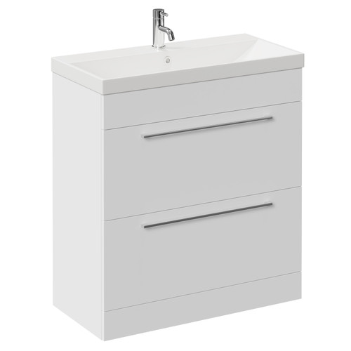 Napoli Gloss White 800mm Floor Standing Vanity Unit with 1 Tap Hole Slim Edge Basin and 2 Drawers with Chrome Handles Left Hand View