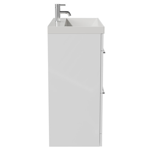 Napoli Gloss White 800mm Floor Standing Vanity Unit with 1 Tap Hole Slim Edge Basin and 2 Drawers with Chrome Handles View from Side