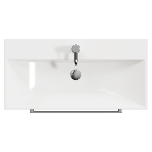 Napoli Gloss White 800mm Wall Mounted Vanity Unit with 1 Tap Hole Slim Edge Basin and 2 Drawers with Chrome Handles View from Top