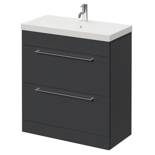 Napoli Gloss Grey 800mm Floor Standing Vanity Unit with 1 Tap Hole Slim Edge Basin and 2 Drawers with Chrome Handles Right Hand View