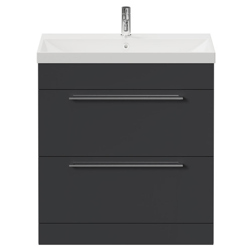 Napoli Gloss Grey 800mm Floor Standing Vanity Unit with 1 Tap Hole Slim Edge Basin and 2 Drawers with Chrome Handles View from Front
