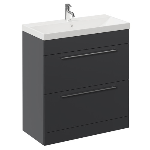 Napoli Gloss Grey 800mm Floor Standing Vanity Unit with 1 Tap Hole Slim Edge Basin and 2 Drawers with Chrome Handles Left Hand View