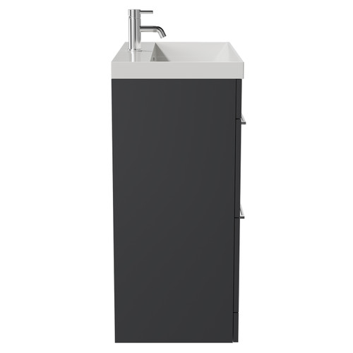 Napoli Gloss Grey 800mm Floor Standing Vanity Unit with 1 Tap Hole Slim Edge Basin and 2 Drawers with Chrome Handles View from Side