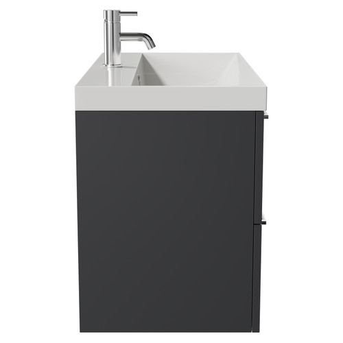 Napoli Gloss Grey 800mm Wall Mounted Vanity Unit with 1 Tap Hole Slim Edge Basin and 2 Drawers with Chrome Handles View from Side