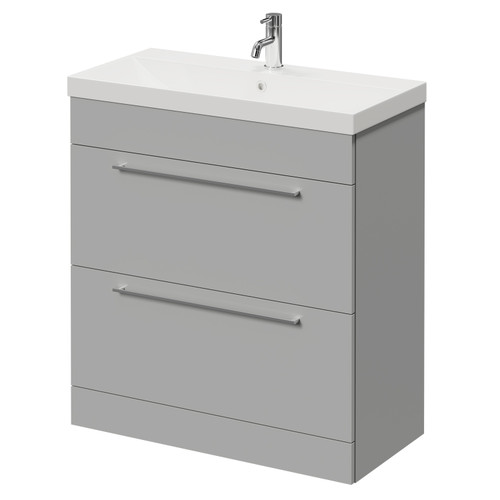 Napoli Gloss Grey Pearl 800mm Floor Standing Vanity Unit with 1 Tap Hole Slim Edge Basin and 2 Drawers with Chrome Handles Right Hand View