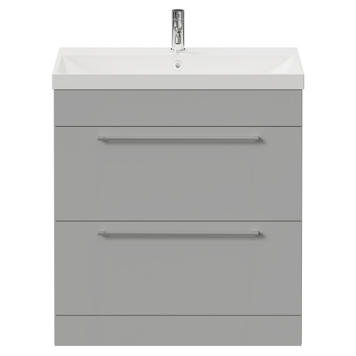 Napoli Gloss Grey Pearl 800mm Floor Standing Vanity Unit with 1 Tap Hole Slim Edge Basin and 2 Drawers with Chrome Handles View from Front