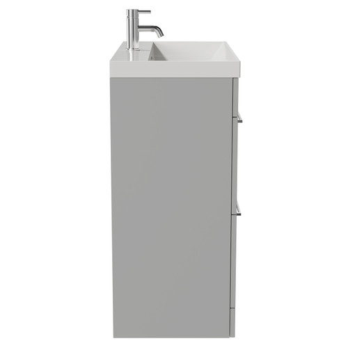 Napoli Gloss Grey Pearl 800mm Floor Standing Vanity Unit with 1 Tap Hole Slim Edge Basin and 2 Drawers with Chrome Handles View from Side