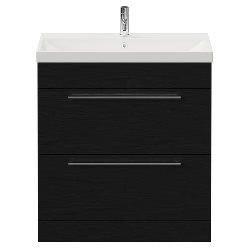 Napoli Nero Oak 800mm Floor Standing Vanity Unit with 1 Tap Hole Slim Edge Basin and 2 Drawers with Chrome Handles View from Front