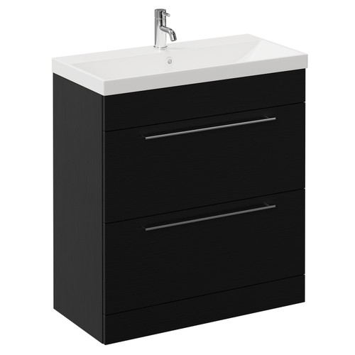 Napoli Nero Oak 800mm Floor Standing Vanity Unit with 1 Tap Hole Slim Edge Basin and 2 Drawers with Chrome Handles Left Hand View