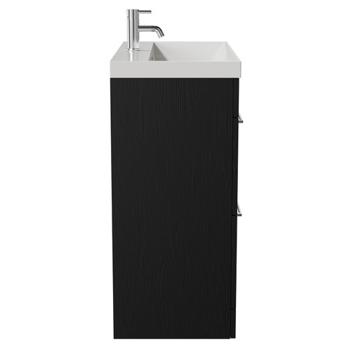 Napoli Nero Oak 800mm Floor Standing Vanity Unit with 1 Tap Hole Slim Edge Basin and 2 Drawers with Chrome Handles View from Side