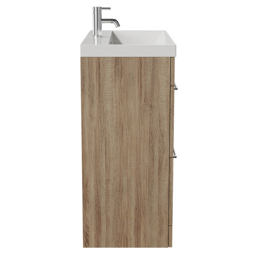 Napoli Bordalino Oak 800mm Floor Standing Vanity Unit with 1 Tap Hole Slim Edge Basin and 2 Drawers with Chrome Handles View from Side