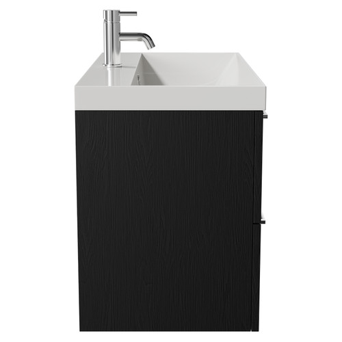 Napoli Nero Oak 800mm Wall Mounted Vanity Unit with 1 Tap Hole Slim Edge Basin and 2 Drawers with Chrome Handles View from Side