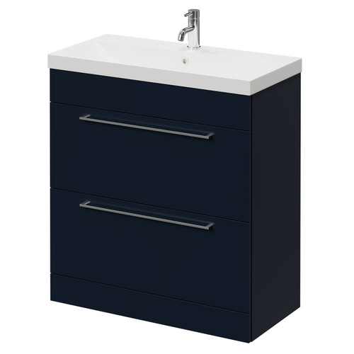 Napoli Deep Blue 800mm Floor Standing Vanity Unit with 1 Tap Hole Slim Edge Basin and 2 Drawers with Chrome Handles Right Hand View