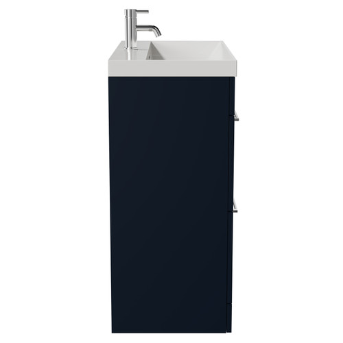 Napoli Deep Blue 800mm Floor Standing Vanity Unit with 1 Tap Hole Slim Edge Basin and 2 Drawers with Chrome Handles View from Side