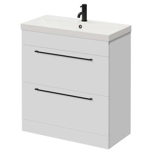 Napoli Gloss White 800mm Floor Standing Vanity Unit with 1 Tap Hole Slim Edge Basin and 2 Drawers with Matt Black Handles Right Hand View
