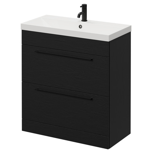 Napoli Nero Oak 800mm Floor Standing Vanity Unit with 1 Tap Hole Slim Edge Basin and 2 Drawers with Matt Black Handles Right Hand View