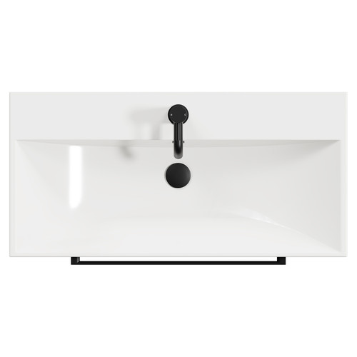 Napoli Nero Oak 800mm Wall Mounted Vanity Unit with 1 Tap Hole Slim Edge Basin and 2 Drawers with Matt Black Handles View from Top